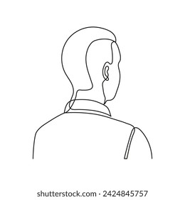 Man back view, one line continuous drawing. Confidential, private person. Anonymous head. Simple single minimalism outline style. Vector illustration
