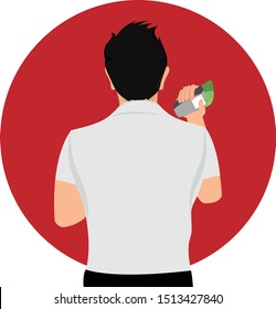 Man back view. Man shaking bottle. Fitness man.