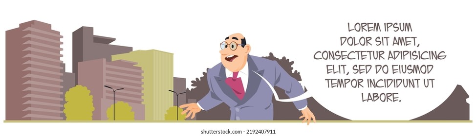 Man in background of city landscape. Illustration concept template for website, web landing page, banner, presentation, social, poster, promotion or print media.