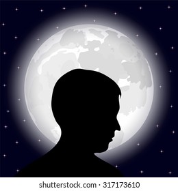 man in the background of the full moon
