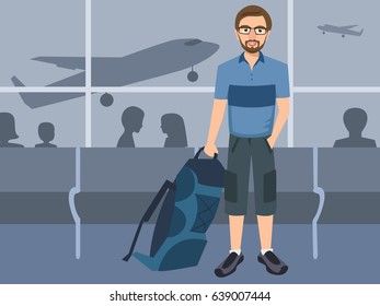 man with backpack at airport