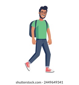 Man with backpack. Concept of discovery, exploration, adventure tourism and travel or student. Flat vector illustration.