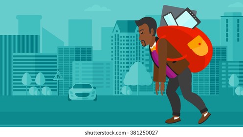Man with backpack full of devices.