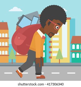 Man with backpack full of devices.