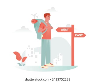 Man with backpack goes traveling