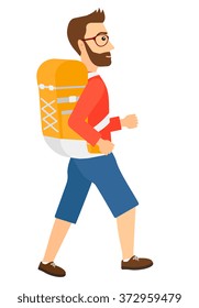 Man with backpack hiking.