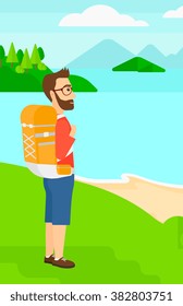 Man with backpack hiking.