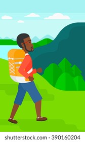Man with backpack hiking.