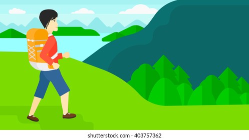 Man with backpack hiking.