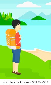 Man with backpack hiking.