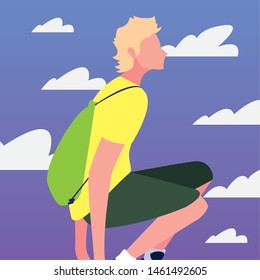 man with backpack hiking wanderlust