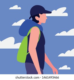 man with backpack hiking wanderlust