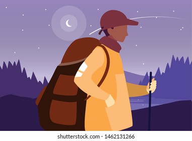 man with backpack hiking wanderlust