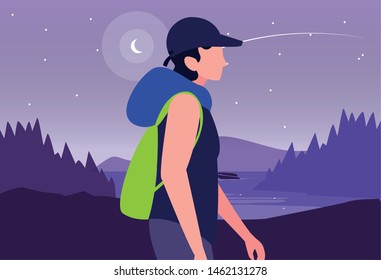 man with backpack hiking wanderlust