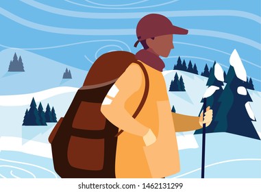 man with backpack hiking wanderlust