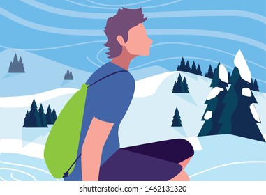 man with backpack hiking wanderlust