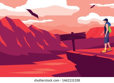 man with backpack hiking wanderlust