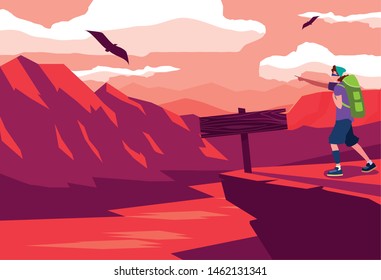 man with backpack hiking wanderlust