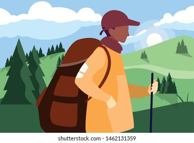 man with backpack hiking wanderlust