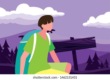 man with backpack hiking wanderlust