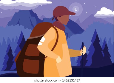 man with backpack hiking wanderlust