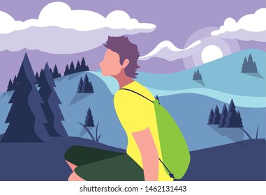 man with backpack hiking wanderlust