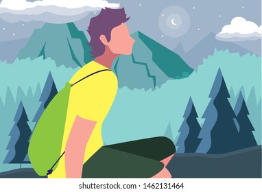 man with backpack hiking wanderlust