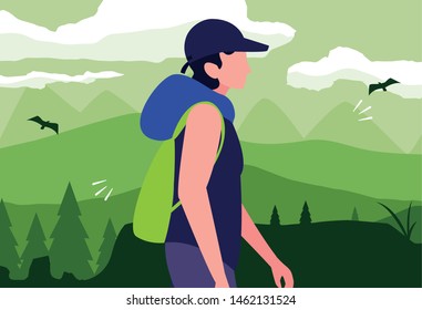 man with backpack hiking wanderlust