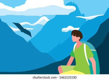 man with backpack hiking wanderlust