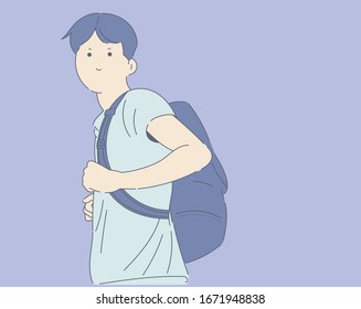 Hombre con mochila , Ilustración pastel.