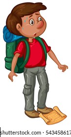 Man with backpack and map illustration