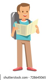 Man with backpack and map ready for journey
