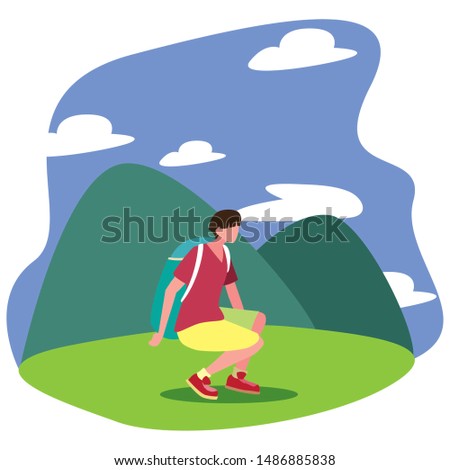 man with backpack mountains hiking wanderlust
