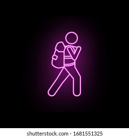 Man with backpack neon icon. Simple thin line, outline vector of male bag and luggage icons for ui and ux, website or mobile application