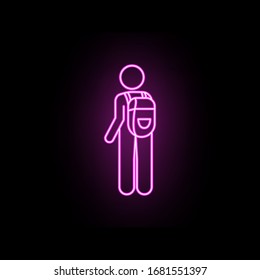 Man with backpack neon icon. Simple thin line, outline vector of male bag and luggage icons for ui and ux, website or mobile application