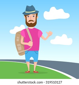 the man with a backpack on the road