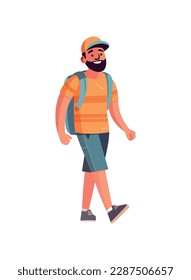 Mann mit Rucksack, Lächeln und Gehen Symbol einzeln