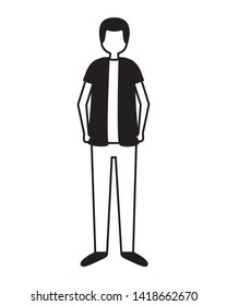 man with backpack standing activity outdoors on white background vector illustration