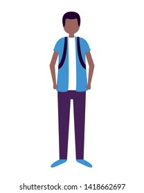 man with backpack standing activity outdoors on white background vector illustration