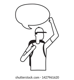 man with backpack talk bubble vector illustration