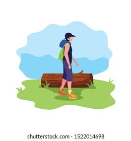 man with backpack trunk wanderlust vector illustration