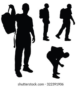 man with backpack vector black silhouette