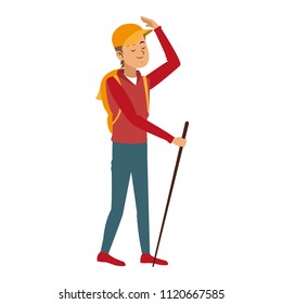 Man with backpack and walking stick