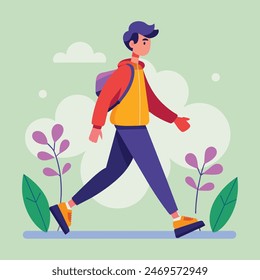 a man with a backpack is walking through the woods