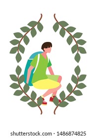 man with backpack wanderlust emblem