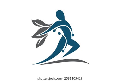 man backside leaf Logo vector for physical Therapy Running athlete vector logo