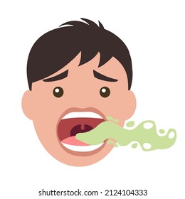 Man with bad breath in flat design on white background. Smelly mouth concept vector illustration.