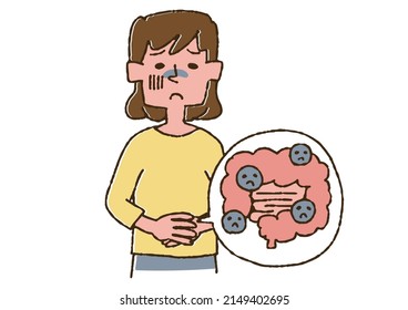 A man with a bad intestine, a comical handwritten person, a vector, a line drawing and a color