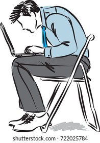 man with bad posture while typing vector illustration