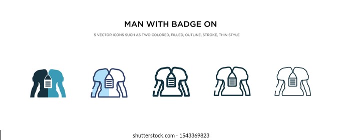 man with badge on his cheast icon in different style vector illustration. two colored and black man with badge on his cheast vector icons designed in filled, outline, line and stroke style can be